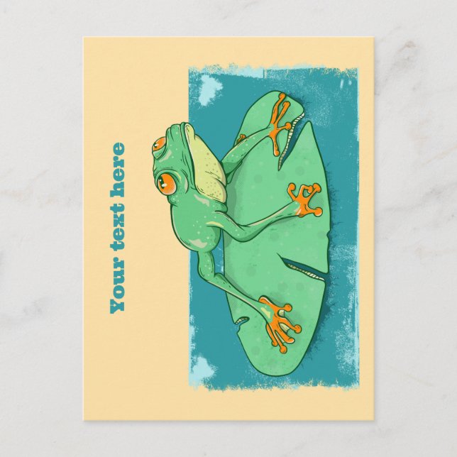 Niedlicher grüner Frosch auf einer Lilie Postkarte (Vorderseite)
