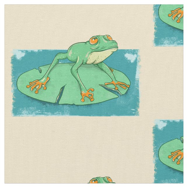 Niedlicher grüner Frosch auf einer Lilie Stoff (Nahaufnahme)