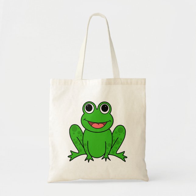 Niedlicher grüner Frosch-Cartoon Tragetasche (Vorne)