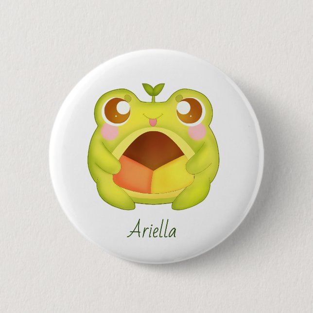 Niedlicher Grüner Frosch Holding Mexican Polvoron  Button (Vorderseite)
