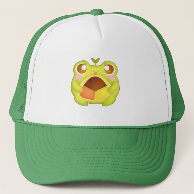 Niedlicher Grüner Frosch Holding Mexican Polvoron  Truckerkappe (Vorderseite)