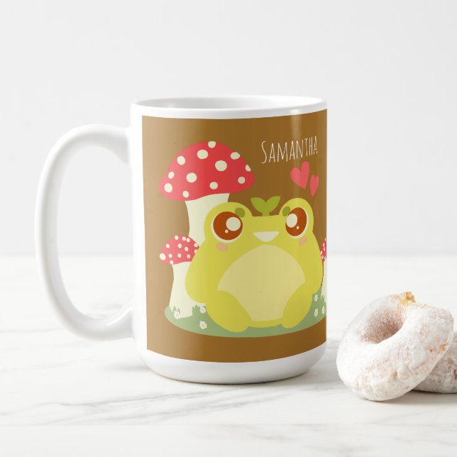 Niedlicher grüner Frosch in der Natur Kaffeetasse (Mit Donut)