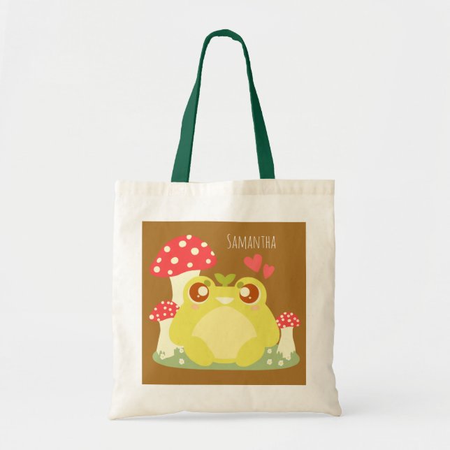 Niedlicher grüner Frosch in der Natur Tragetasche (Vorne)