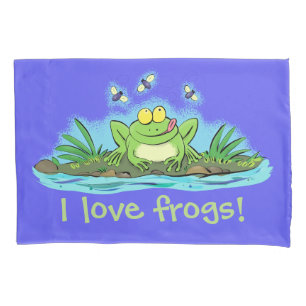Niedlicher grüner Frosch mit Fliegen Cartoon Kisse Kissenbezug