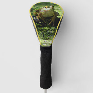 Niedlicher grüner Frosch schlägt eine Pose auf dem Golf Headcover
