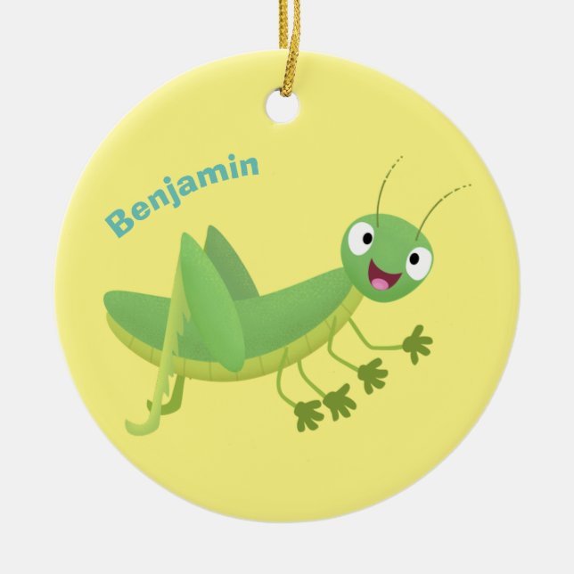 Niedlicher Grüner-Happy-Cartoon Keramik Ornament (Vorne)