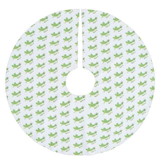 Niedlicher Grüner-Happy-Cartoon Polyester Weihnachtsbaumdecke (Vorderseite)