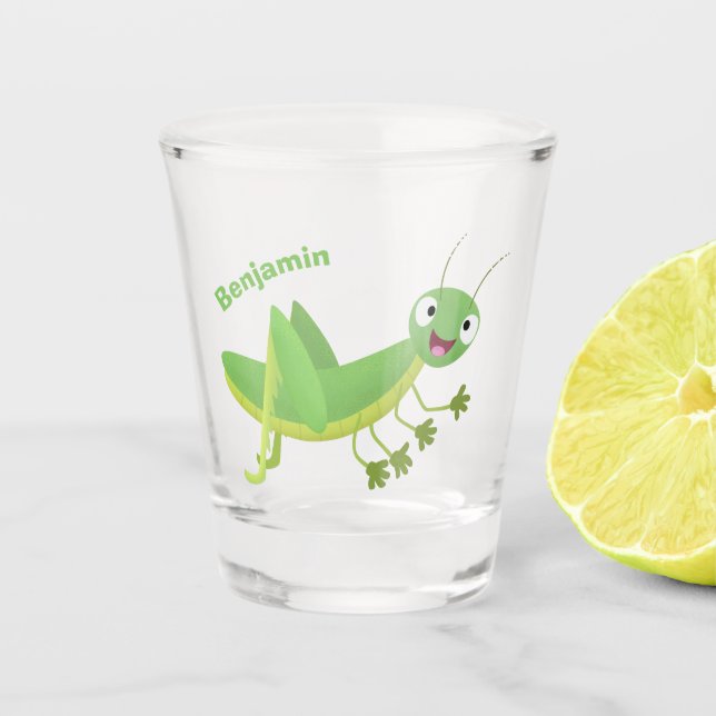 Niedlicher Grüner-Happy-Cartoon Schnapsglas (Vorderseite)