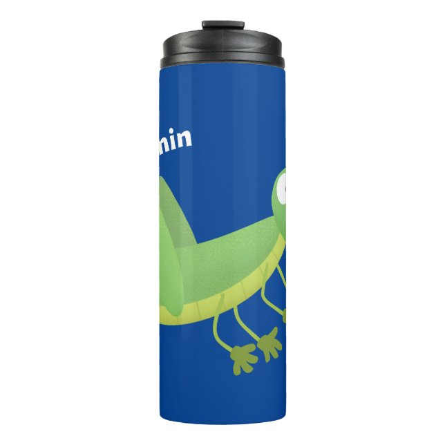 Niedlicher Grüner-Happy-Cartoon Thermosbecher (Vorderseite)