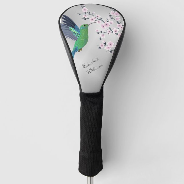 Niedlicher grüner Hummingbird Cherry Blossom Name  Golf Headcover (Vorderseite)