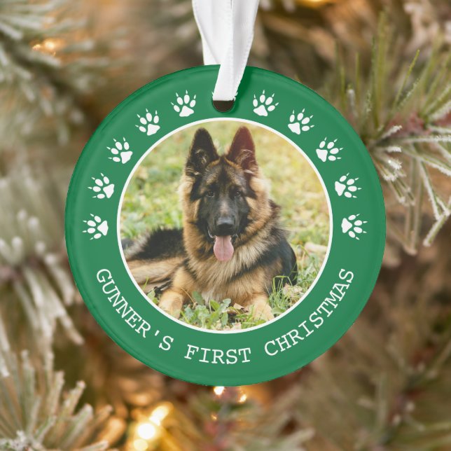 Niedlicher grüner Hundeschlitten druckt Foto Rahme Ornament (Baum)