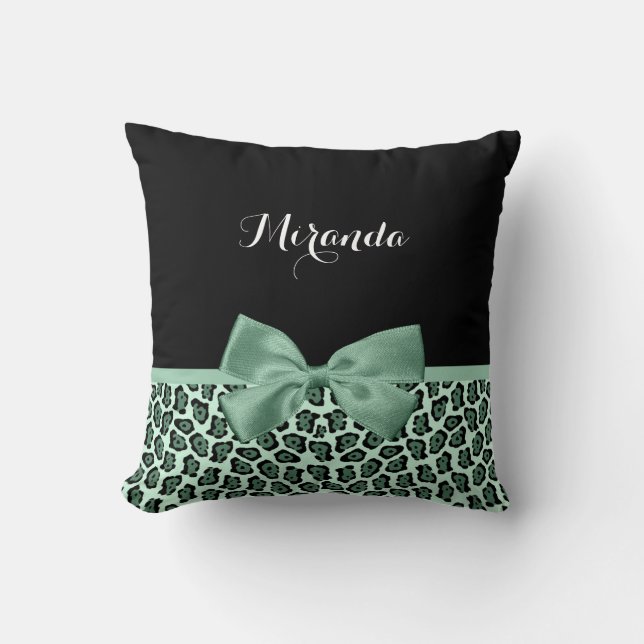 Niedlicher grüner Jaguar Print Girly Jade Bow und  Kissen (Vorderseite)