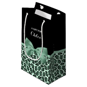 Niedlicher grüner Jaguar Print Girly Jade Bow und Kleine Geschenktüte