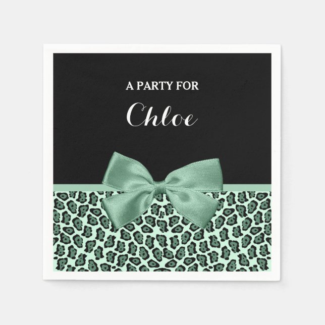 Niedlicher grüner Jaguar Print Girly Jade Bow und  Serviette (Vorderseite)