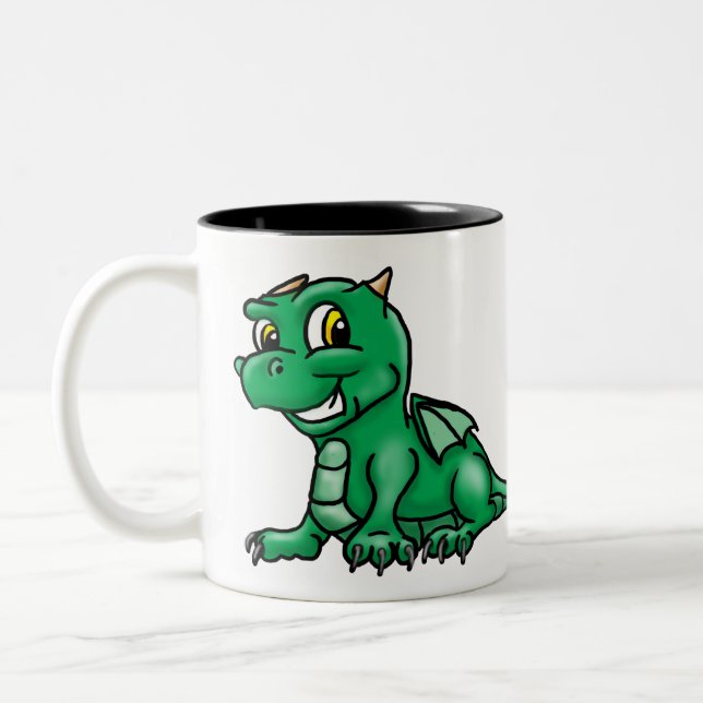 Niedlicher Grüner Kinderdrache Zweifarbige Tasse (Links)