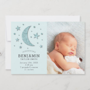 Niedlicher Grüner Mond und Stars Baby Foto Geburt Ankündigung