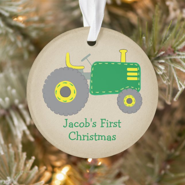 Niedlicher Grüner Traktor Erster Weihnachtskraftst Ornament (Baum)