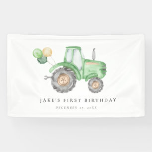 Niedlicher Grüner Traktor Geburtstag Banner