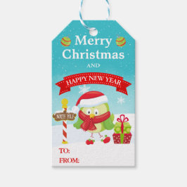 Niedlicher Grüner Vogel in der Weihnachtsmannmütze Geschenkanhänger