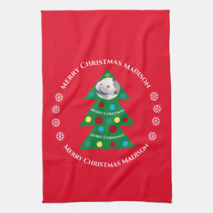 Niedlicher Grüner Weihnachtsbaum Feiertag Rot Geschirrtuch