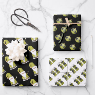 Niedlicher grüner Weihnachtsbummel, Ornamente und  Geschenkpapier Set