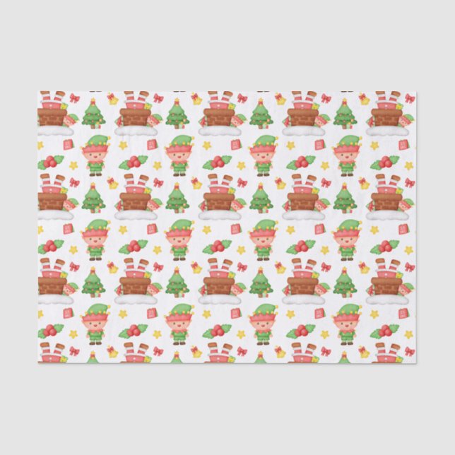 Niedlicher Grüner Weihnachtself Seidenpapier (Vorderseite)