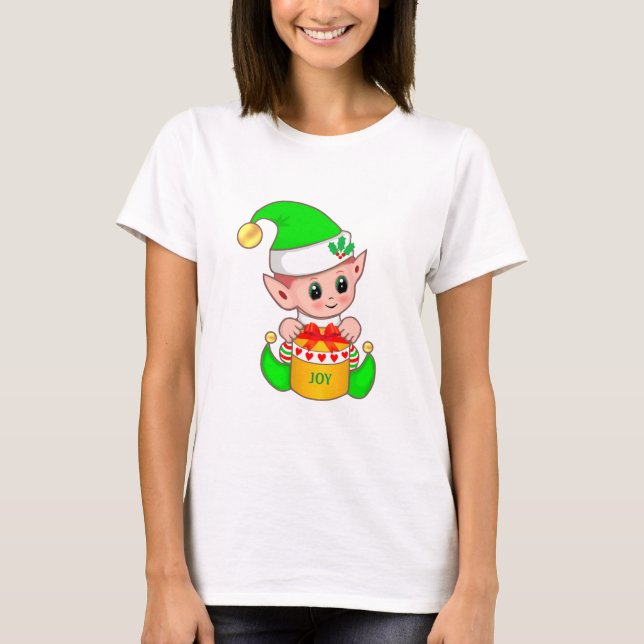 Niedlicher grüner Weihnachtself T-Shirt (Vorderseite)