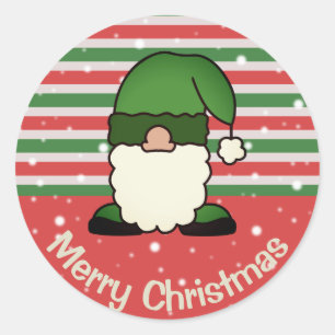 Niedlicher grüner X-Mas Gnome Cartoon Frohe Weihna Runder Aufkleber