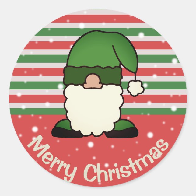 Niedlicher grüner X-Mas Gnome Cartoon Frohe Weihna Runder Aufkleber (Vorderseite)