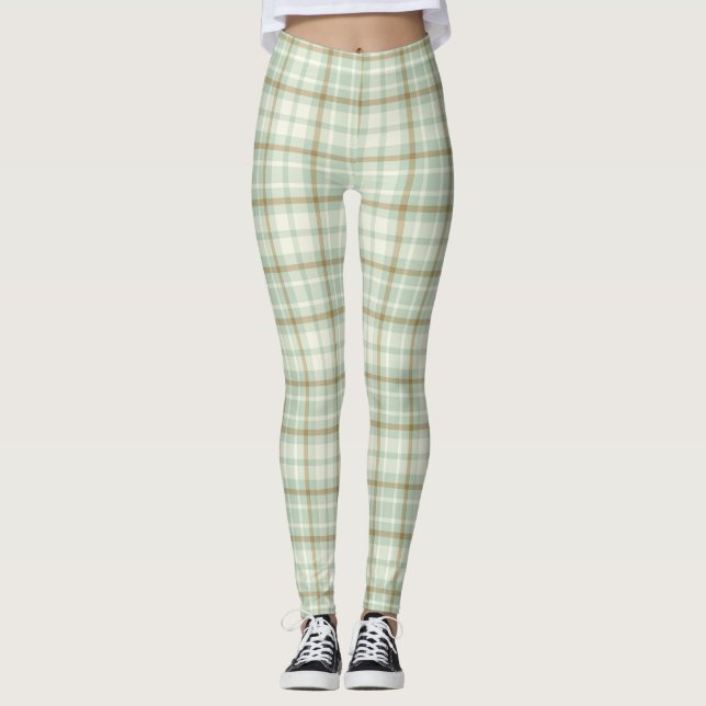 Niedlicher Grünteller Kariert Leggings (Vorderseite)