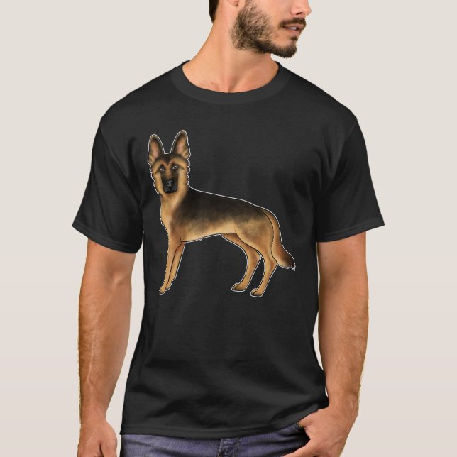 Niedlicher GSD-Hund aus Schwarz und Tan, Zeichnend T-Shirt (Vorderseite)