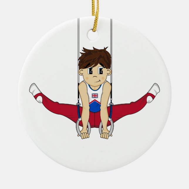 Niedlicher Gymnast auf Ring-Verzierung Keramik Ornament (Vorne)