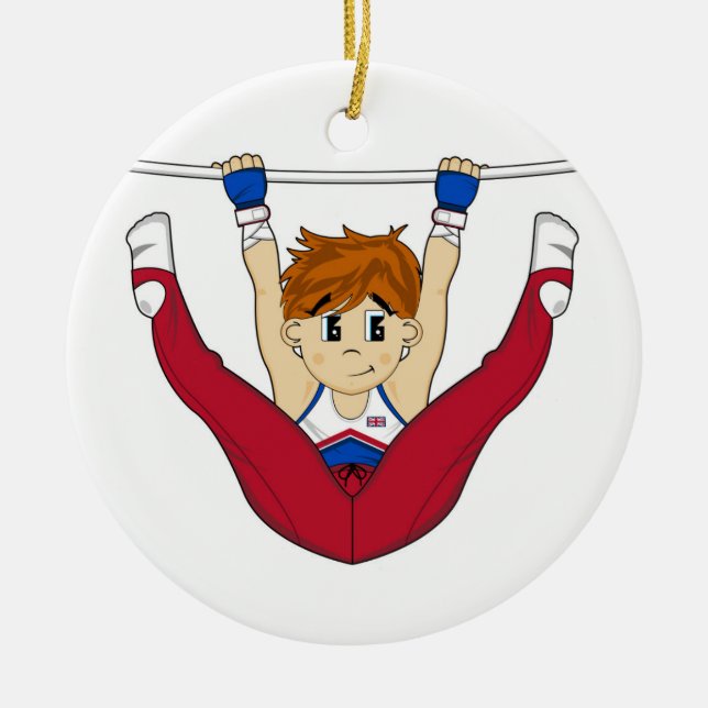 Niedlicher Gymnast auf Ring-Verzierung Keramik Ornament (Vorne)