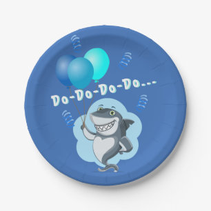 Niedlicher Hai Blue Balloons Birthday Pappteller