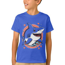 Niedlicher Hai, der im T - Shirt des Ozeans spring