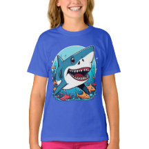 Niedlicher Hai, der im T - Shirt des Ozeans spring