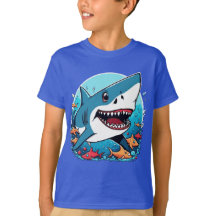 Niedlicher Hai, der im T - Shirt des Ozeans spring