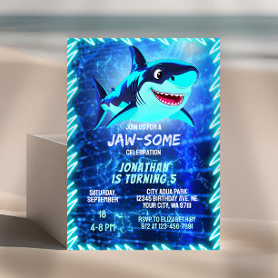 Niedlicher Hai Neon Glow Blue Pool Party Boys Gebu Einladung