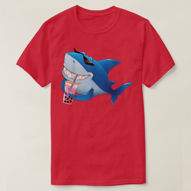 Niedlicher Hai trinken Blase Boba Tea Boy Männer T-Shirt (Design vorne)