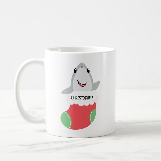 Niedlicher Hai Weihnachten Strumpf Tasse (Links)