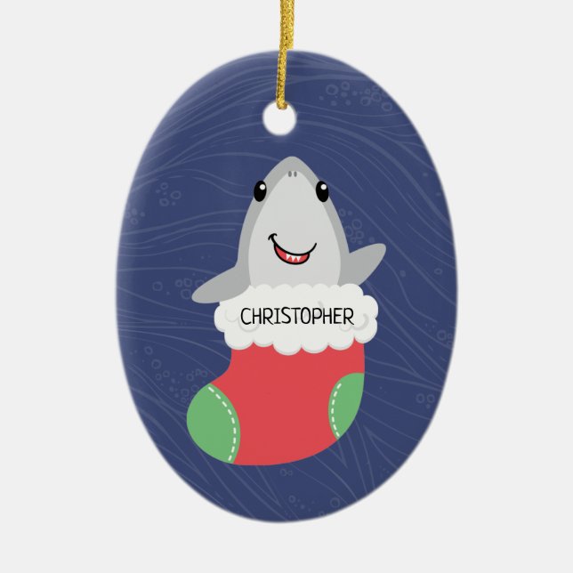Niedlicher Hai Weihnachts-Keramik Ornament (Vorne)