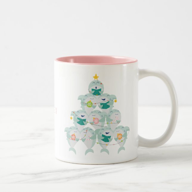 Niedlicher Hai Weihnachtsbaum mit Namen Zweifarbige Tasse (Rechts)