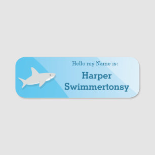 Niedlicher Haifisch-Cartoon-blaues Ozean-Wasser Namensschild