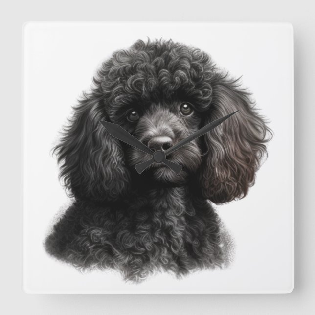 NIEDLICHER HAIRED BLACK PODLE DOG QUADRATISCHE WANDUHR (Vorderseite)