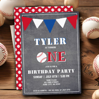 Niedlicher Halbpension Baseball 1. Geburtstag Einladung
