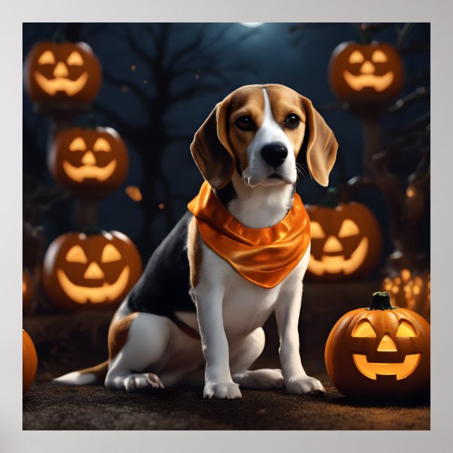Niedlicher Halloween Beagle Hund Welpe in Costume  Poster (Vorne)