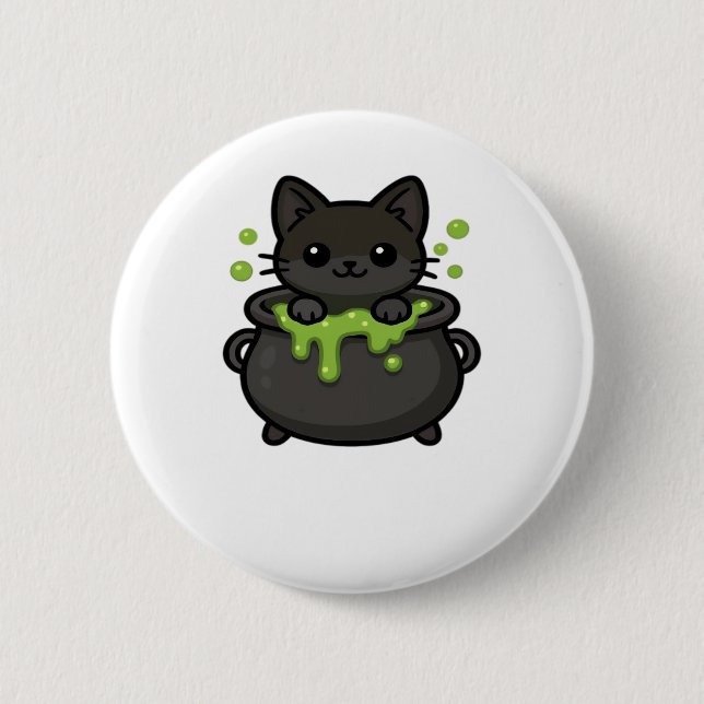 Niedlicher Halloween Black Cat Classic T - Shirt Button (Vorderseite)