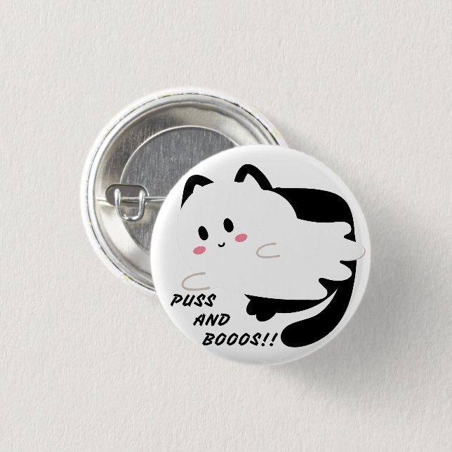 Niedlicher Halloween Black Cat Ghost Boo Button (Vorne & Hinten)