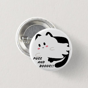 Niedlicher Halloween Black Cat Ghost Boo Button