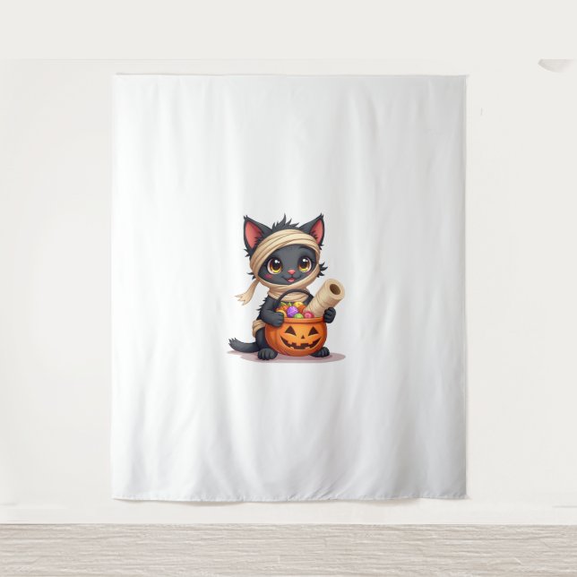 Niedlicher Halloween Black Cat Pumpkin Trick oder  Wandteppich (Vorderseite)